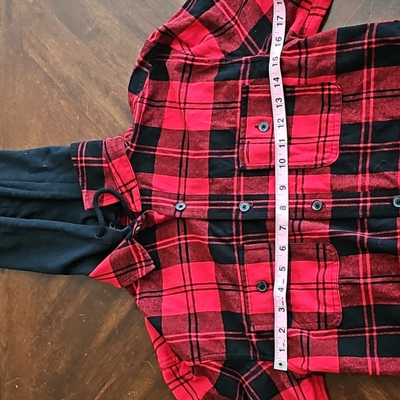 Original Use XS Red/Black Plaid Button-Up Long-Sleeved Jacket & Removable Hoodie - Picture 4 of 6